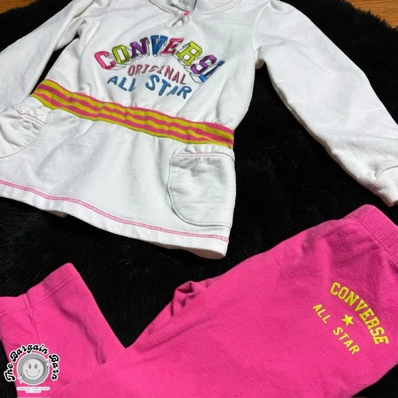 Converse All Star Toddler Girls 2T Outfit Tunic Top & Pink Leggings Set 2010’s - Picture 2 of 4